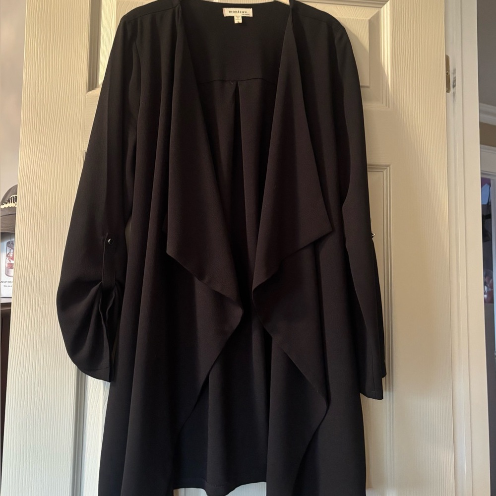 Black Draped Open Front Cardigan - Monteau